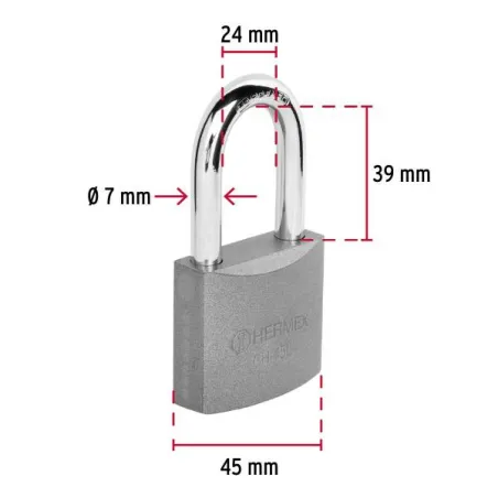 Candados 45mm S4 Hierro GanchoLargo 2llaves Hermex 43324