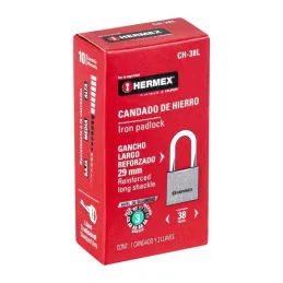 Candados 38mm S3 Hierro GanchoLargo 2llaves Hermex 43323 Hermex-Candados 38mm S3 Hierro GanchoLargo 2llaves Hermex 43323 Cuerpo 