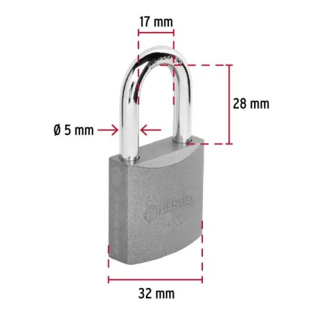 Candados 32mm S3 Hierro GanchoLargo 2llaves Hermex 43793 Hermex-Candados 32mm S3 Hierro GanchoLargo 2llaves Hermex 43793 Cuerpo 