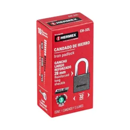 Candados 32mm S3 Hierro GanchoLargo 2llaves Hermex 43793 Hermex-Candados 32mm S3 Hierro GanchoLargo 2llaves Hermex 43793 Cuerpo 