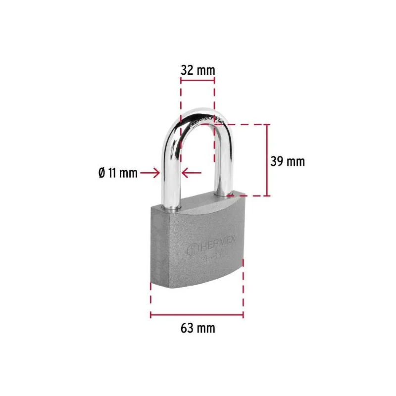 Candados 63mm S5 Hierro GanchoLargo 2llaves Hermex 43802