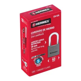 Candados 63mm S5 Hierro GanchoLargo 2llaves Hermex 43802 Hermex-Candados 63mm S5 Hierro GanchoLargo 2llaves Hermex 43802 Cuerpo 