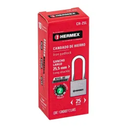 Candados 25mm S2 Hierro GanchoLargo 2llaves Hermex 43797 Hermex-Candados 25mm S2 Hierro GanchoLargo 2llaves Hermex 43797 Cuerpo 