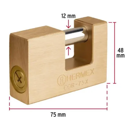 Candados Antipalanca 75mm S9 3Llaves Hermex 43353 Hermex-Candados Antipalanca 75mm S9 3Llaves Hermex 43353 Cuerpo de latón, acab