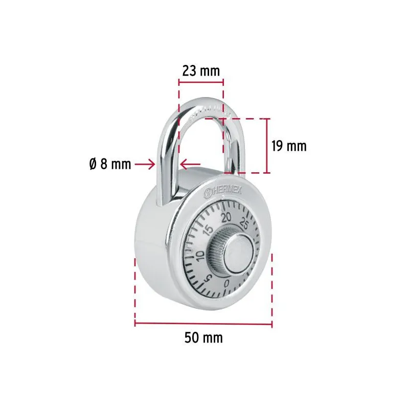 Candado de Combinacion de Disco 50mm, Combinacion Fija 3 digitos, CD-50CP  23525 Hermex