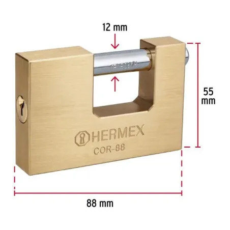 Candados Antipalanca 88mm S8 2Llaves Hermex 43358 Hermex-Candados Antipalanca 88mm S8 2Llaves Hermex 43358 Cuerpo de latón con a