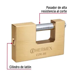 Candados Antipalanca 88mm S8 2Llaves Hermex 43358 Hermex-Candados Antipalanca 88mm S8 2Llaves Hermex 43358 Cuerpo de latón con a