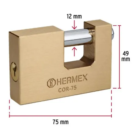 Candados Antipalanca 75mm S8 2Llaves Hermex 43357 Hermex-Candado Antipalanca 75mm Seguridad 8, cierre de balin incluye 2 Llaves 