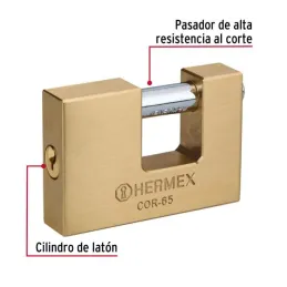Candados Antipalanca 65mm S7 2Llaves Hermex 43356 Hermex-Candado Antipalanca 65mm Seguridad 7, cierre de balin incluye 2 Llaves 