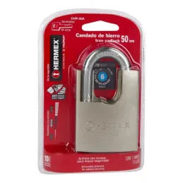 Candados Acorazado 50mm S6 Hierro 3llaves Anti-Ganzua Hermex 43313 Hermex-Candados Acorazado 50mm S6 Hierro 3llaves Anti-Ganzua 