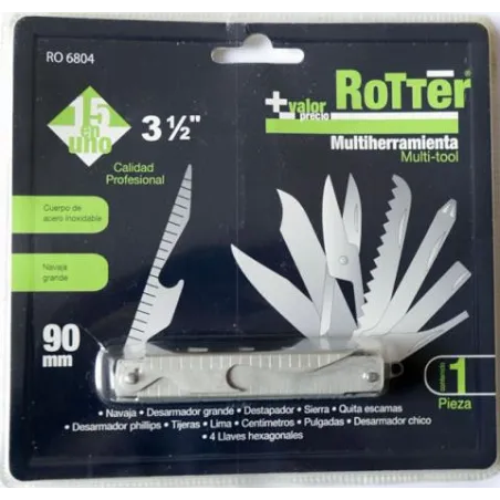  Alicates Multiherramientas 15 en 1 Multi-Tool 3-1/2" Rotter RO6804 6.101695 Multiherramientas 15 en 1 Multi-Tool 3-1/2" Rotter 