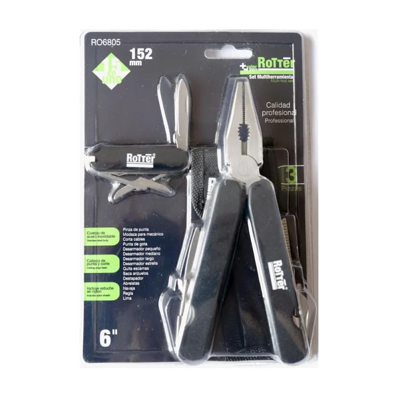 Multiherramientas 15 en 1 Multi-Tool 6" 3Piezas Rotter RO6805