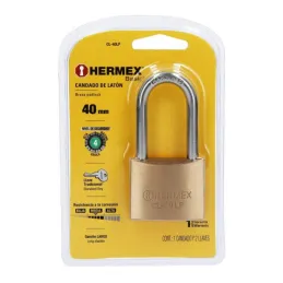 Candados 40mm S4 GanchoLargo 2llaves Hermex 23517 Hermex-Candados 40mm S4 GanchoLargo 2llaves Hermex 23517 Cuerpo de latón sólid