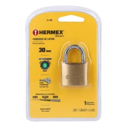 Candados 30mm S3 2llaves Hermex 23514 Hermex-Candados 30mm S3 2llaves Hermex 23514 Cuerpo de latón sólido con acabado pulido y g