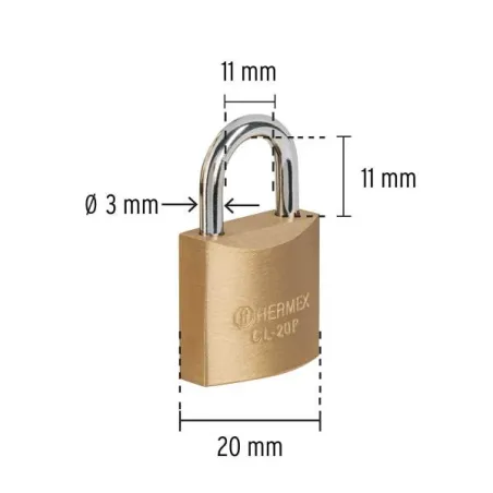 Candados 20mm S1 2Piezas 2llaves Hermex 23513 Hermex-Candados 20mm S1 2Piezas 2llaves Hermex 23513 Cuerpo de latón sólido con ac