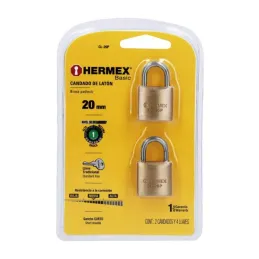 Candados 20mm S1 2Piezas 2llaves Hermex 23513 Hermex-Candados 20mm S1 2Piezas 2llaves Hermex 23513 Cuerpo de latón sólido con ac