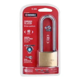 Candados 40mm S5 ExtraLargo 2llaves Hermex 43441 Hermex-Candados 40mm S5 ExtraLargo 2llaves Hermex 43441 Cuerpo de latón sólido 