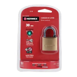 Candados 30mm S4 2llaves Hermex 43427 Hermex-Candados 30mm S4 2llaves Hermex 43427 Cuerpo de latón sólido con acabado pulido y g