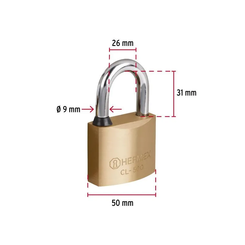 Candados 50mm S7 3llavesPuntos Hermex 43301 Hermex-Candados 60mm S7 3llavesPuntos Hermex 43302 Cuerpo de latón sólido acabado pu