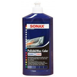 Cera Liquida Polish & Wax Color NanoPro 500ml Azul, Incluye Color Pen, Limpia abrillanta y protege, 296200 SONAX