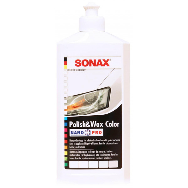 Cera Liquida Polish & Wax Color NanoPro 500ml Blanco Limpia abrillanta y protege, 296000 SONAX