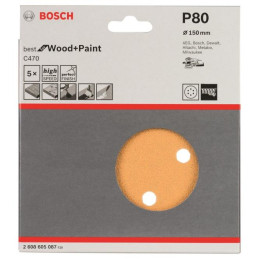Discos de Lijas 150mm G80 6Huecos x5u Best for Wood&Paint C470 Bosch 2608605087
