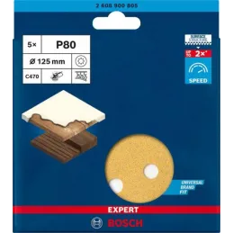 Discos de Lijas 125mm G80 8Huecos x5u Expert Best for Wood&Paint C470 Bosch 2608900805 Bosch-Discos de Lijas 125mm G80 8Huecos x