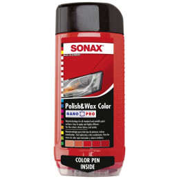 Cera Liquida Polish & Wax Color NanoPro 500ml Rojo, Incluye Color Pen, Limpia abrillanta y protege, 296400 SONAX