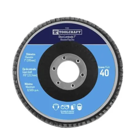 Discos Flat 7" G40 Laminado Debaste y Pulido Toolcraft TC5191 ToolCraft-Discos Flat 7" G40 Laminado Debaste y Pulido Toolcraft T