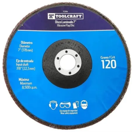 Discos Flat 7" G120 Laminado Debaste y Pulido Toolcraft TC5194 ToolCraft-Discos Flat 7" G120 Laminado Debaste y Pulido Toolcraft