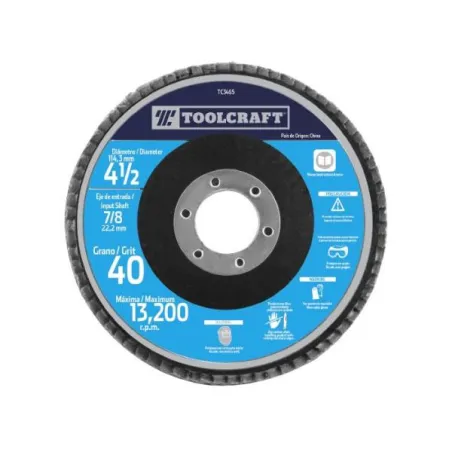 Discos Flat 4-1/2" G40 Laminado Debaste y Pulido Toolcraft TC3465 ToolCraft-Discos Flat 4-1/2" G40 Laminado Debaste y Pulido Too