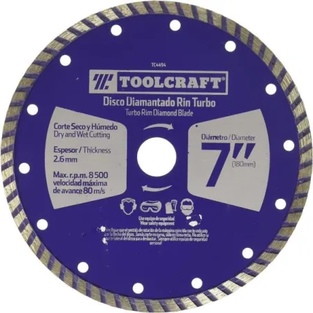 Discos Diamantado 7" Corte Turbo E7/8-5/8 Toolcraft TC4495