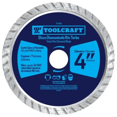 Discos Diamantado 4" Corte Turbo E7/8-5/8 Toolcraft TC4492