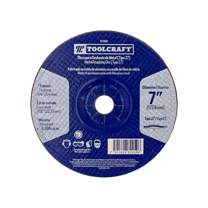 Discos Desbastes 7" x6.4mm Metal E7/8 Toolcraft TC1909