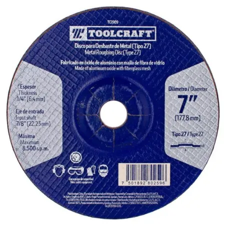 Discos Desbastes 7" x6.4mm Metal E7/8 Toolcraft TC1909 7.881356 Discos Desbastes 7" x6.4mm Metal E7/8 Toolcraft TC1909 • Para d