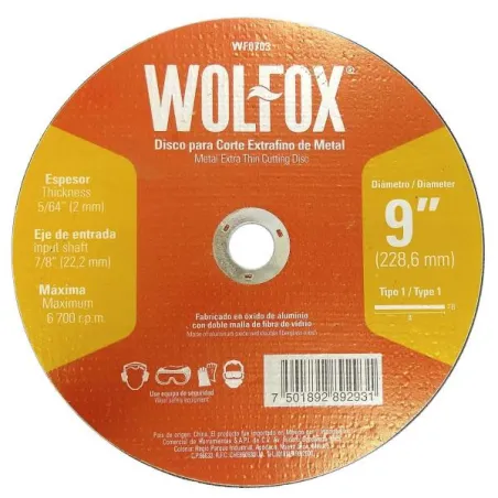 Discos Corte 9" x2mm ExtraFino Metal E7/8 Wolfox WF0702 WolFox-Discos Corte 9" x2mm ExtraFino Metal E7/8 Wolfox WF0702 -WF0703- 