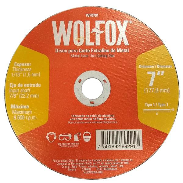 Discos Corte 7" x1.5mm ExtraFino Metal E7/8 Wolfox WF0701