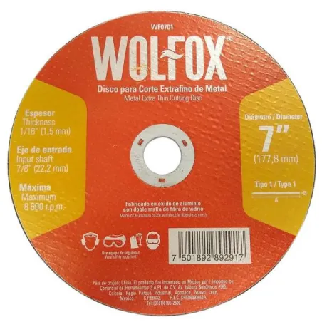  Discos Corte 7" x1.5mm ExtraFino Metal E7/8 Wolfox WF0701 3.135593 Discos Corte 7" x1.5mm ExtraFino Metal E7/8 Wolfox WF0701 Fa