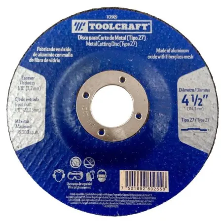  Discos Corte 4-1/2" x3.2mm Metal E7/8 Toolcraft TC1905 4.152542 Discos Corte 4-1/2" x3.2mm Metal E7/8 Toolcraft TC1905  TC1905 
