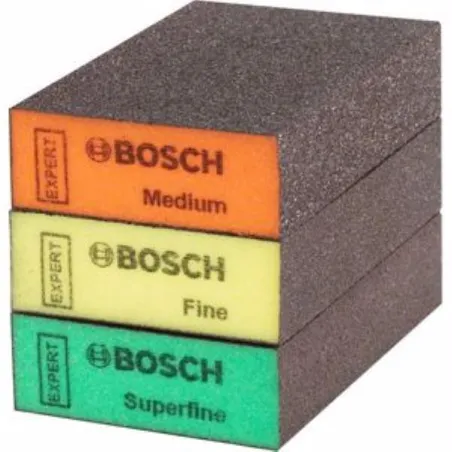  Esponjas para Lijar Recto Kit x3 Tacos Medio, Fino y Super Fino 69x97x26mm Bosch 2608901175 22.033898 Esponjas para Lijar Recto