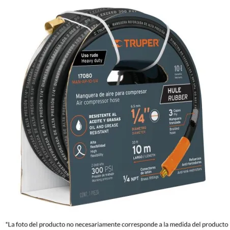  Mangueras para compresor de Alta Presion de Hule 1/4" Conector Movil 15 m, MAN-AP-15-1/4 17081 Truper 64.40678 Manguera para co