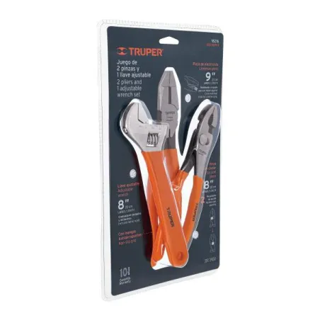  Juego de Alicates y Llave Francesa 3Pzas MangoPVC Truper 18216 46.610169 Juego de Alicates y Llave Francesa 3Pzas MangoPVC Trup