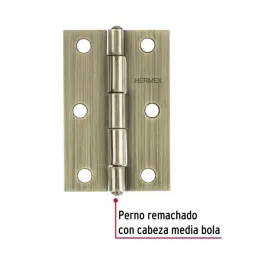 Bisagras Rectangular 3" x2" Acero Latonado Antiguo CMbola 1.4mm Hermex 46913 Hermex-Bisagras Rectangular 3" x2" Acero Latonado A