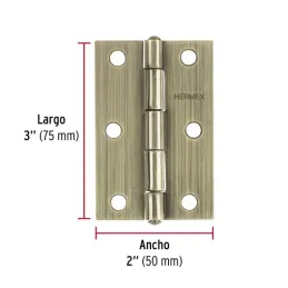 Bisagras Rectangular 3" x2" Acero Latonado Antiguo CMbola 1.4mm Hermex 46913 Hermex-Bisagras Rectangular 3" x2" Acero Latonado A
