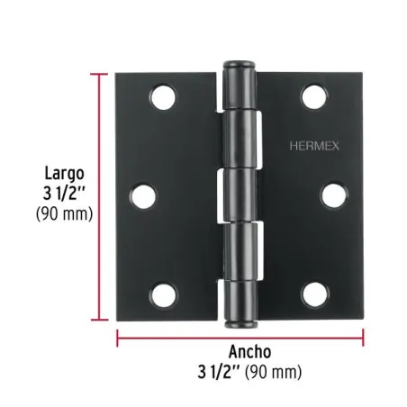 Bisagras cuadrada 3-1/2" Acero Negro Mate Capuchina CPlana 2mm Hermex 46708