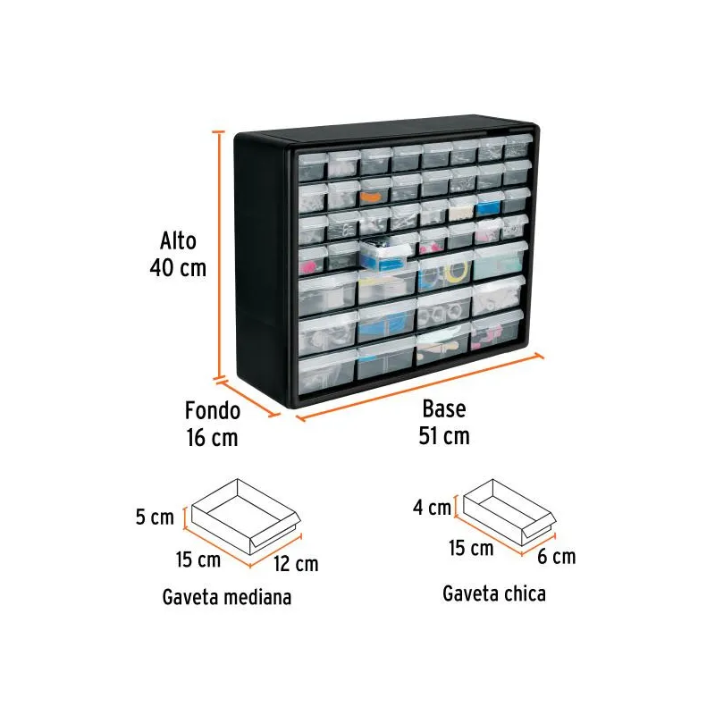 Organizador 44 Gavetas 51x16x40cm Compartimientos ABS Truper 102642