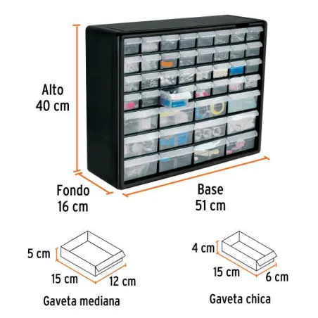 Organizador 44 Gavetas 51x16x40cm Compartimientos ABS Truper 102642