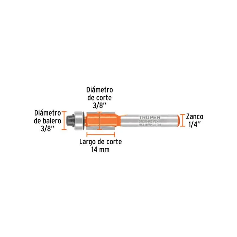Fresas Corte Recto 3/8" x14mm cRodaje Truper 102721