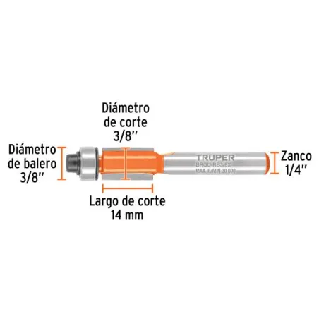 Fresas Corte Recto 3/8" x14mm cRodaje Truper 102721