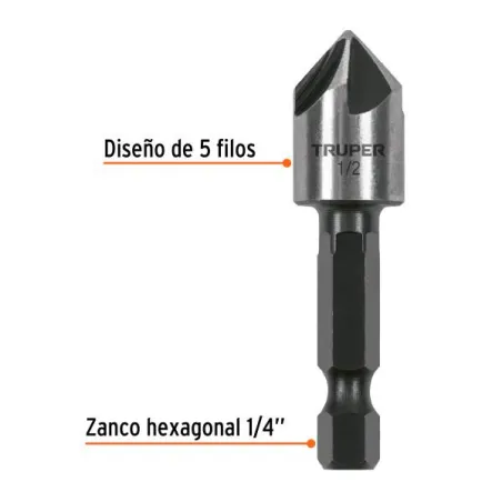  Brocas Avellanadores para Metal 1/2" x50mm Z1/4 Trupe 102380 7.542373 Brocas Avellanadores para Metal 1/2" x50mm Z1/4 Trupe 102